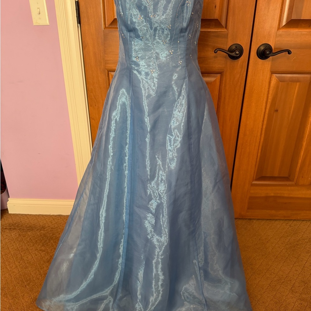 Vintage Roberta light blue strapless blue maxi dress silver detailing size 7/8